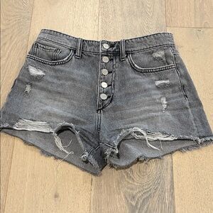 Joe's Jeans Distressed Gray Button-Front Denim Shorts- THE KINSLEY